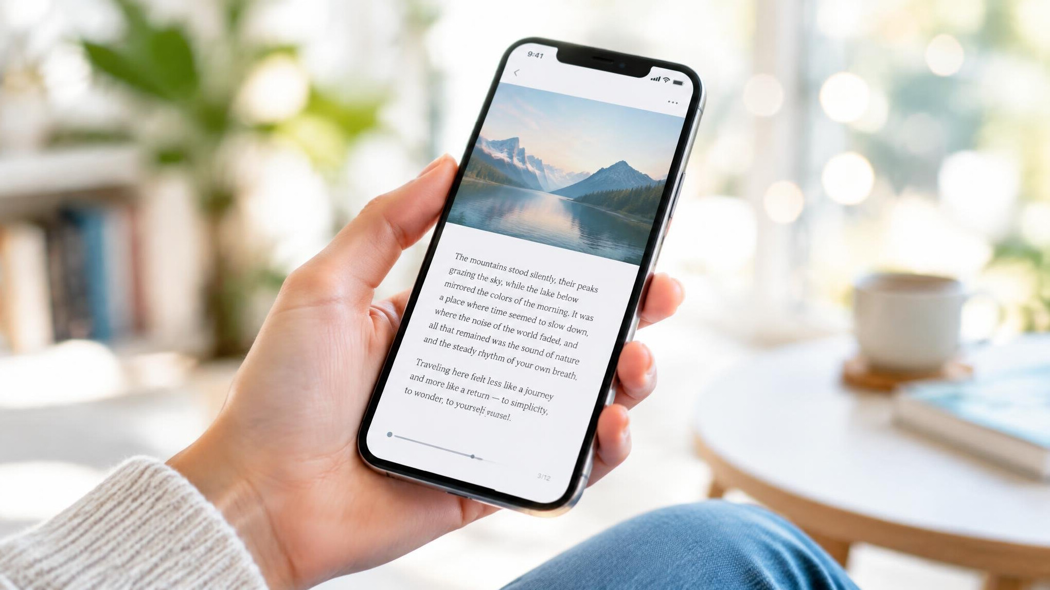 Hand holding a smartphone showing an app screen